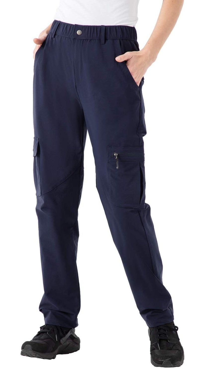Rdruko Women's Hiking Pants Water Resistant Lightweight Quick Dry Travel Work Cargo Pants with 5 Zipper Pockets Navy Small - Image 1
